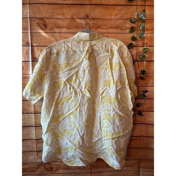 Banana Republic Shirt Mens XL Slim Yellow Linen Blend Camp Floral Hawaiian - Picture 4 of 5